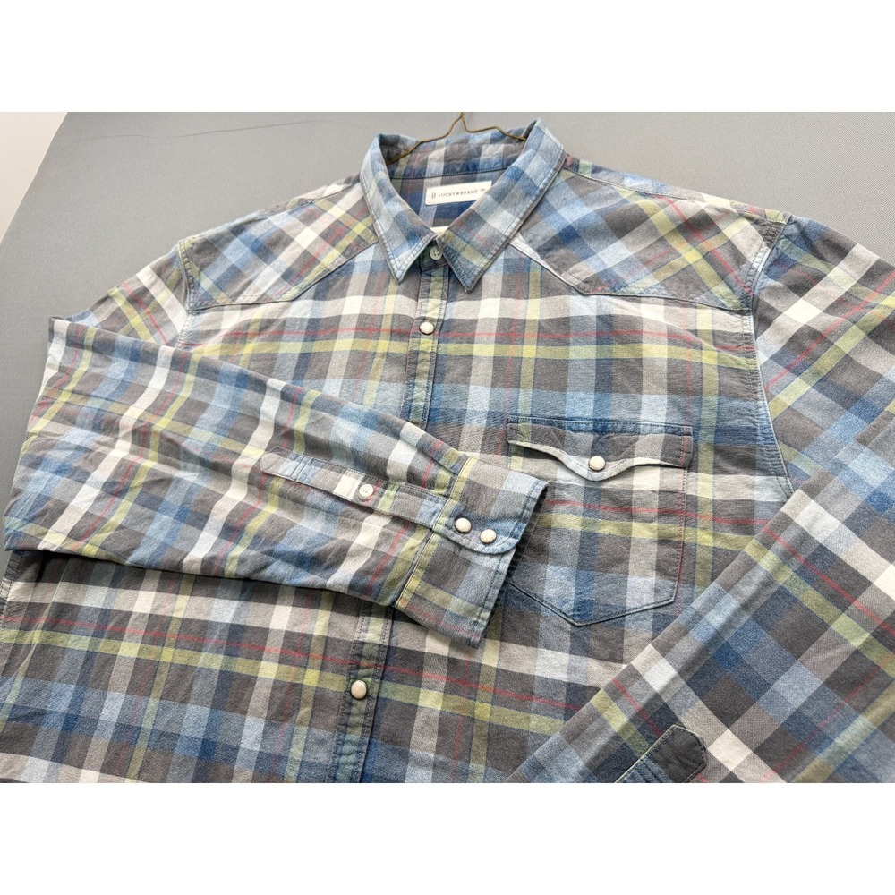 Lucky Brand Western Pearl Snap Shirt Blue Grey Plaid 7M44147 | Men's XXL - Picture 5 of 16